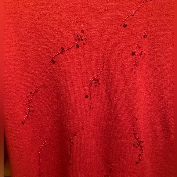 Tian Collection Red Knit Sweater with Sequins Front & Beaded Hem - Picture 7 of 16